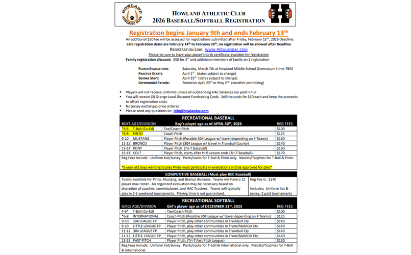 2026 Softball & Baseball Registration Now Open!